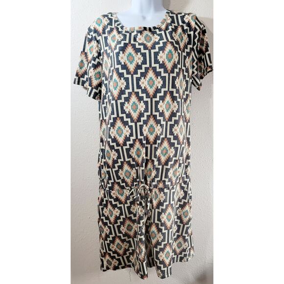 Crazy Train Beige Green Black Aztec Print Romper XL Lightweight Soft Stretch - Picture 1 of 7